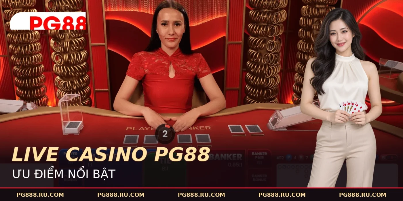 Hình ảnh Live Casino trong bài viết Live Casino Pg88: Trải Nghiệm Sòng Bài Đẳng Cấp 5 Sao. Dealer và hai vị trí bài Player, Banker trong bài Live Casino PG88.